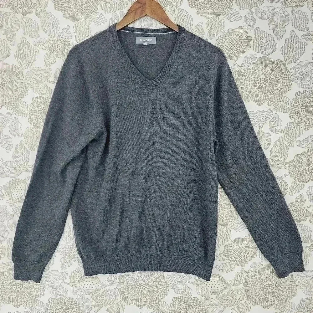 Bonobos Men's L 100% Extra Merino wool Gray V neck Sweater 2590